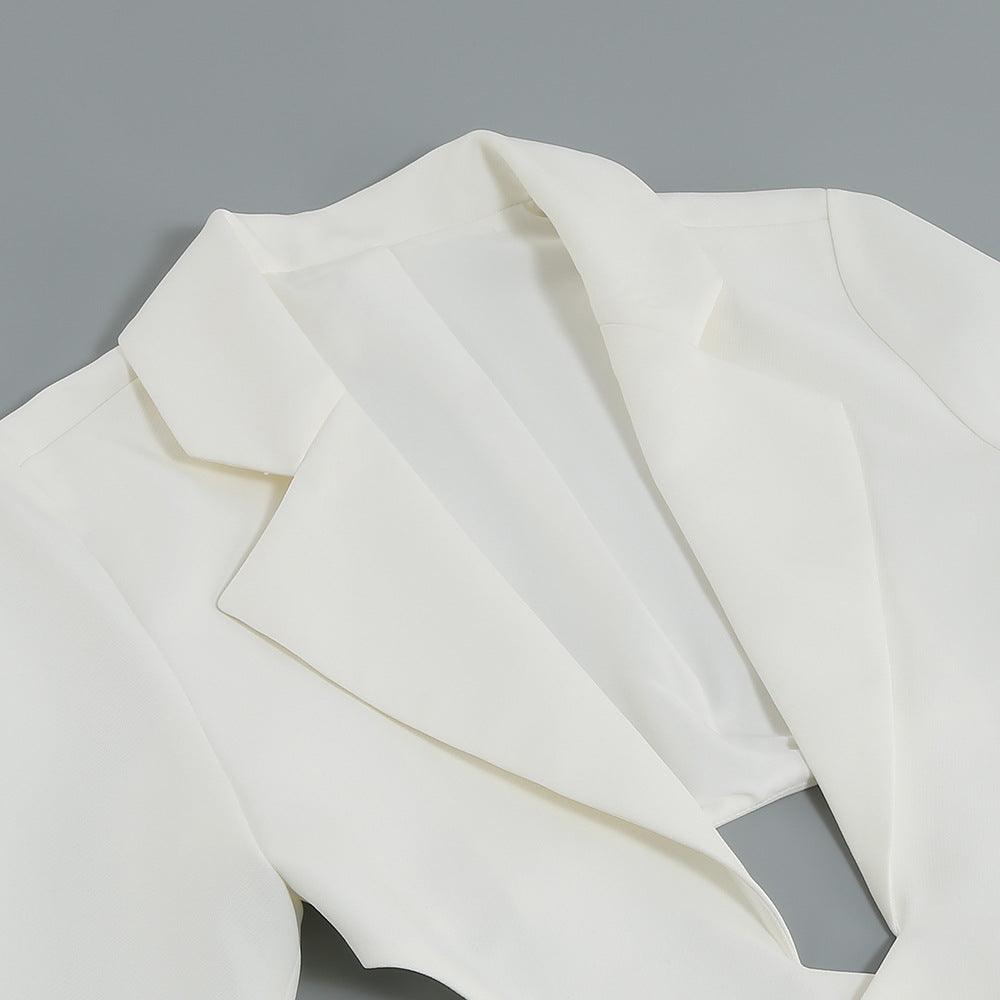 Chic White V-Neck Suit Set