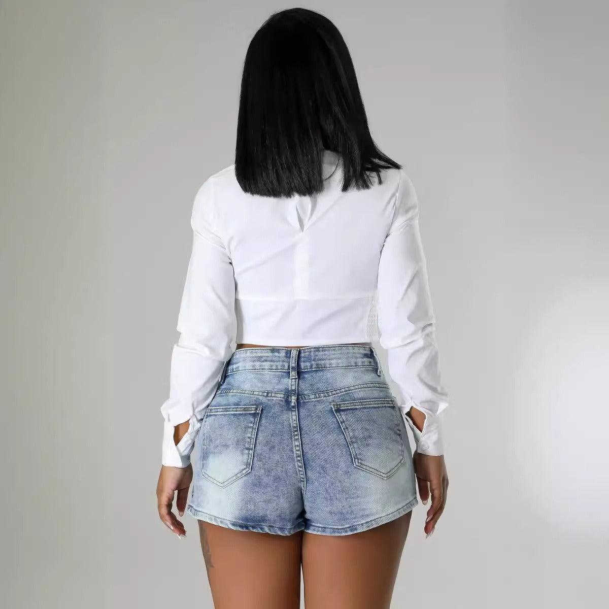 Denim Half Skirt Button-Up Shorts for Country Girls and Bartenders