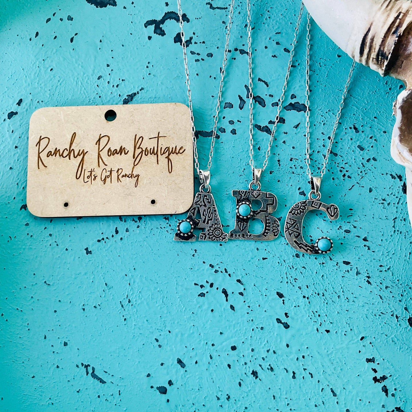 Western Initial Stamped Turquoise Pendant Necklace
