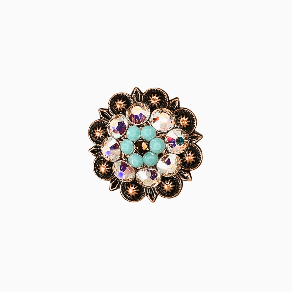 Topaz Turquoise & AB Copper 1.25" European Crystal Concho