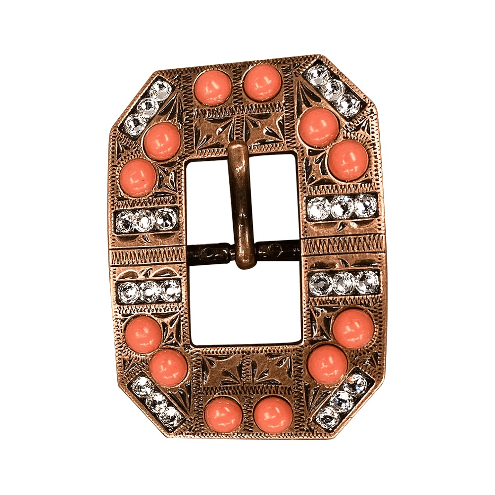 Fashion Coral & Clear Copper European Crystal Square Cart Buckle