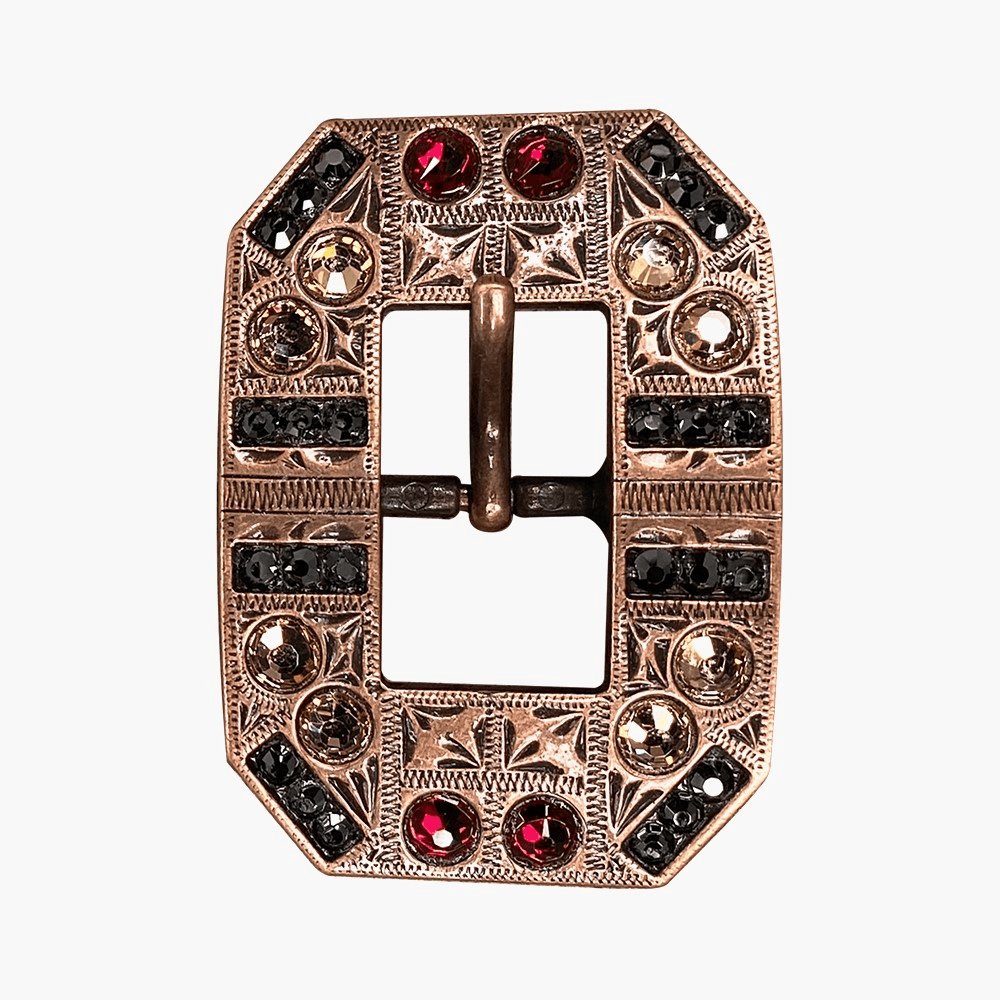 Ruby Jet & Champagne Copper European Crystal Square Cart Buckle