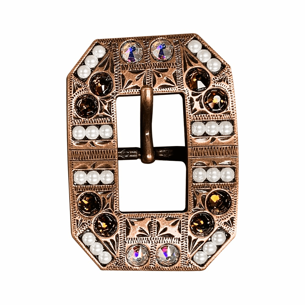 Topaz, AB & Pearl Copper European Crystal Square Cart Buckle