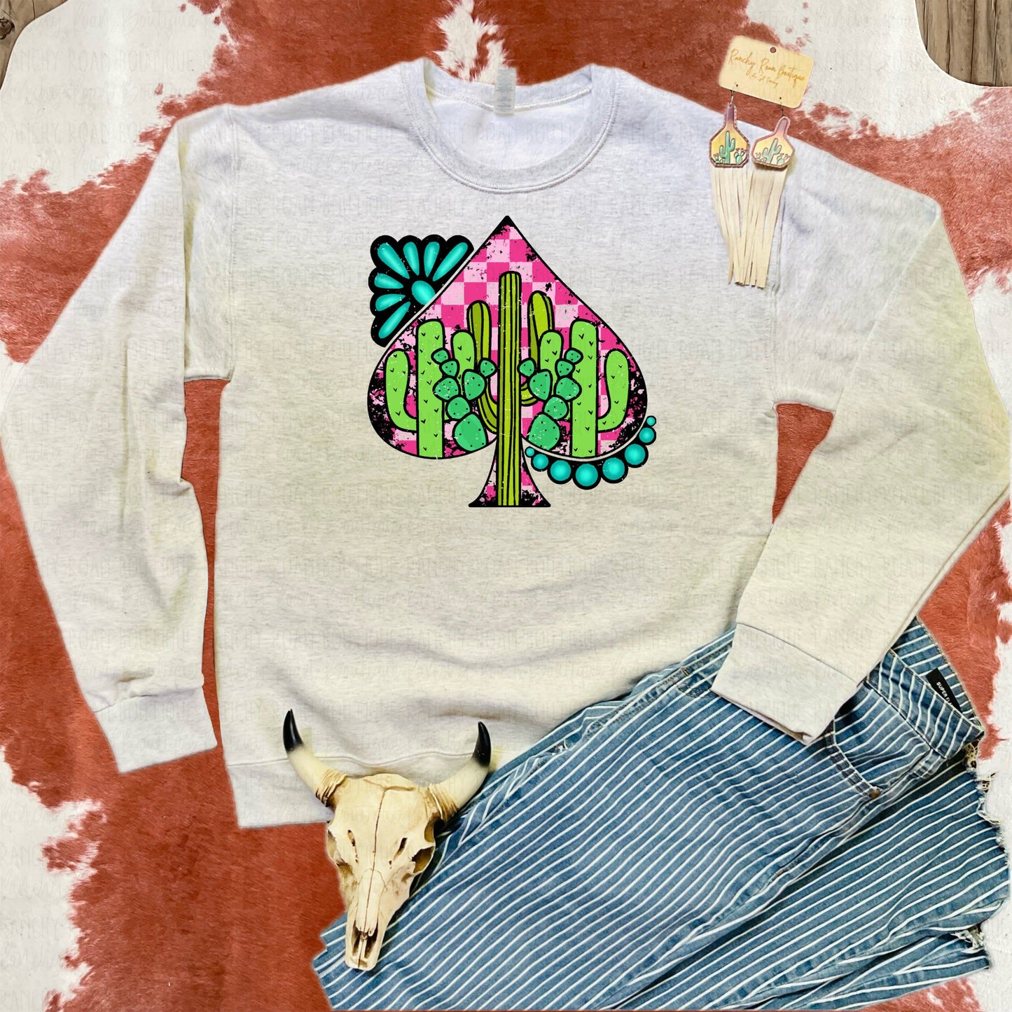 Cactus Turquoise Spade Western Sweatshirt
