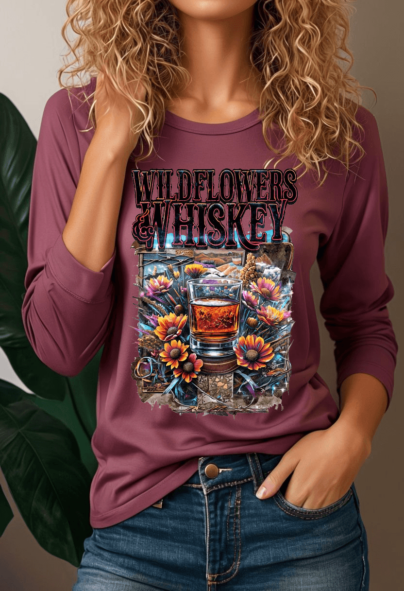 Wildflowers and Whiskey Lightweight Long Sleeve Tee