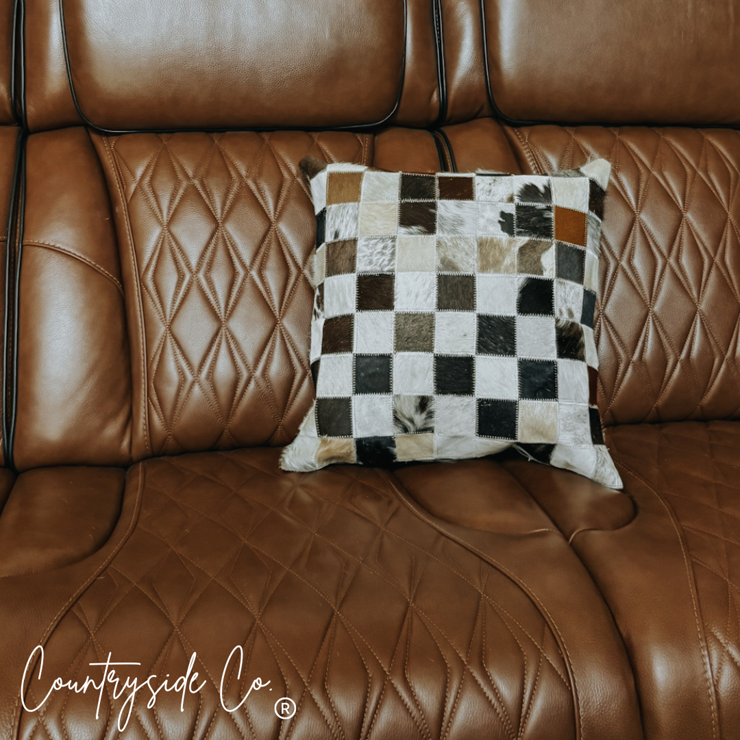 Checkered Cowhide Throw Pillow Cover