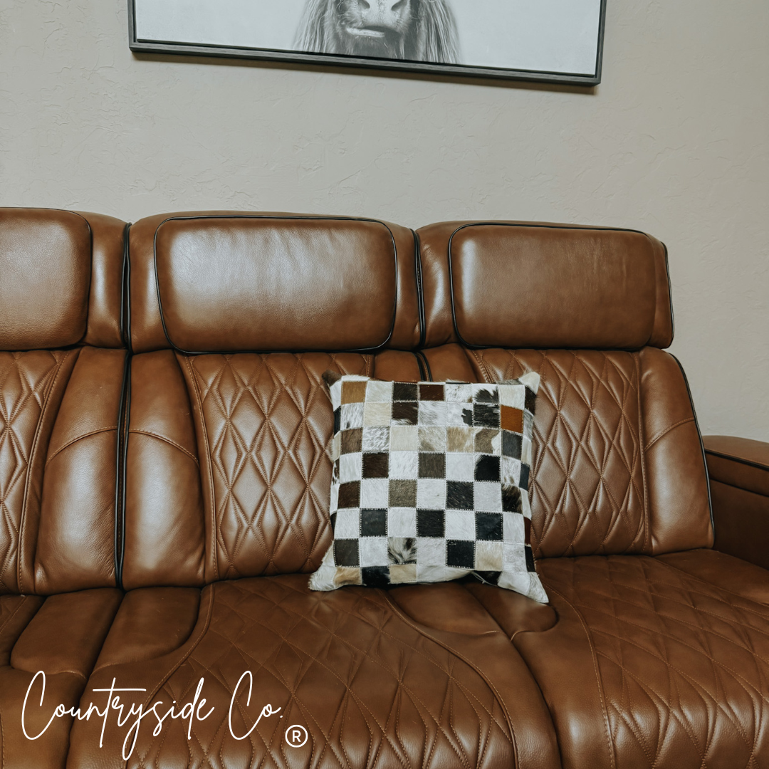 Checkered Cowhide Throw Pillow Cover