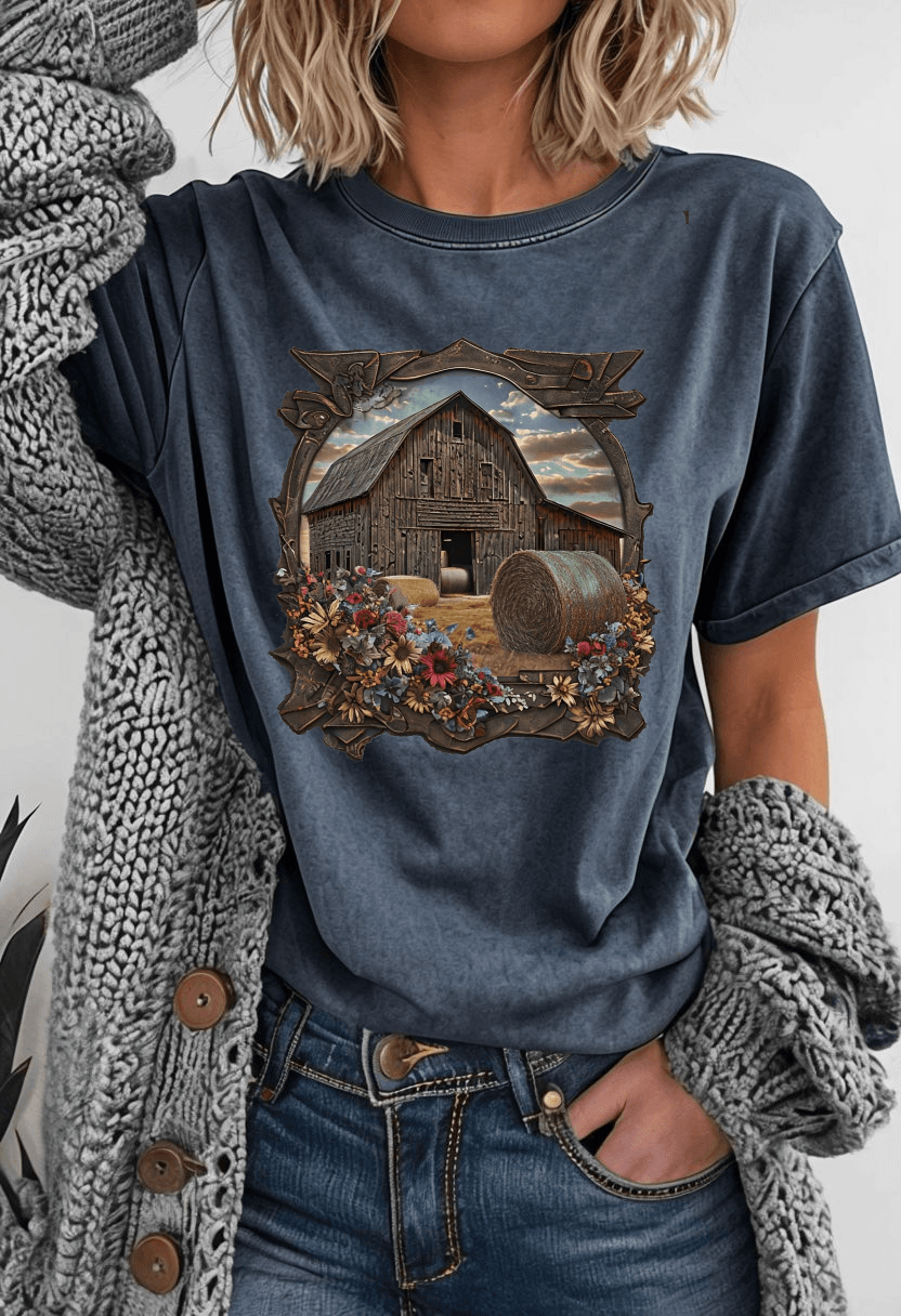 Weathered Barn and Wildflowers Tee