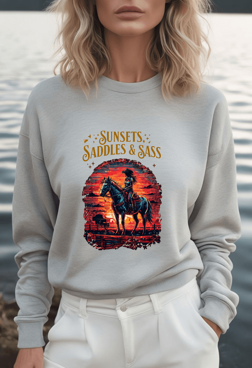 Sunsets Saddles and Sass Softstyle Fleece Crewneck Sweatshirt