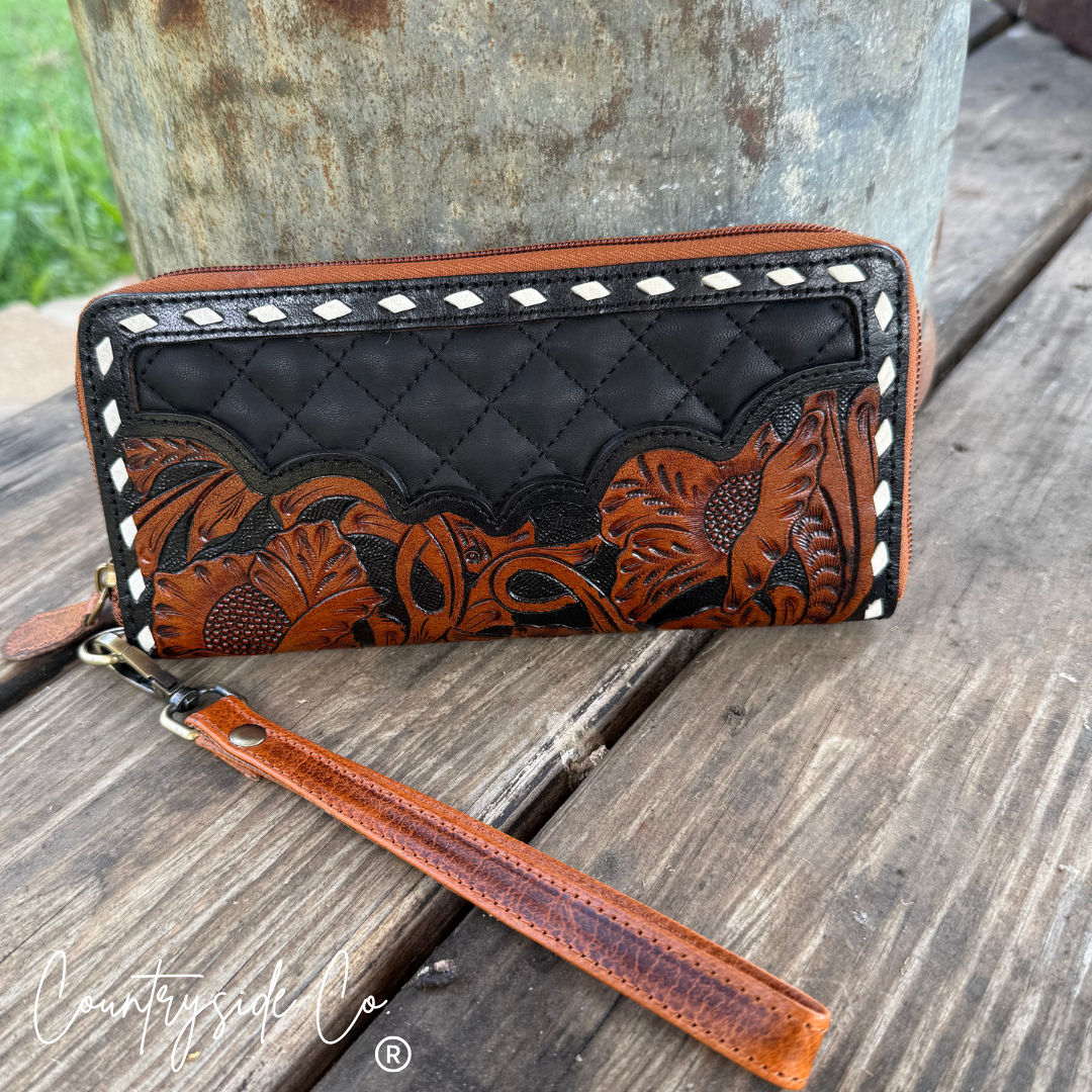 Laney Tooled Leather Wallet Wristlet