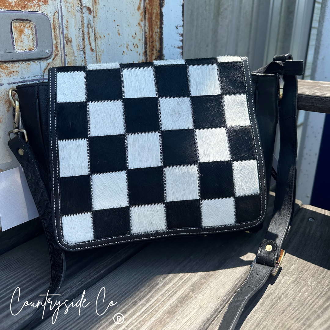 Bandera Nights Checkered Cowhide Concealed Carry Purse