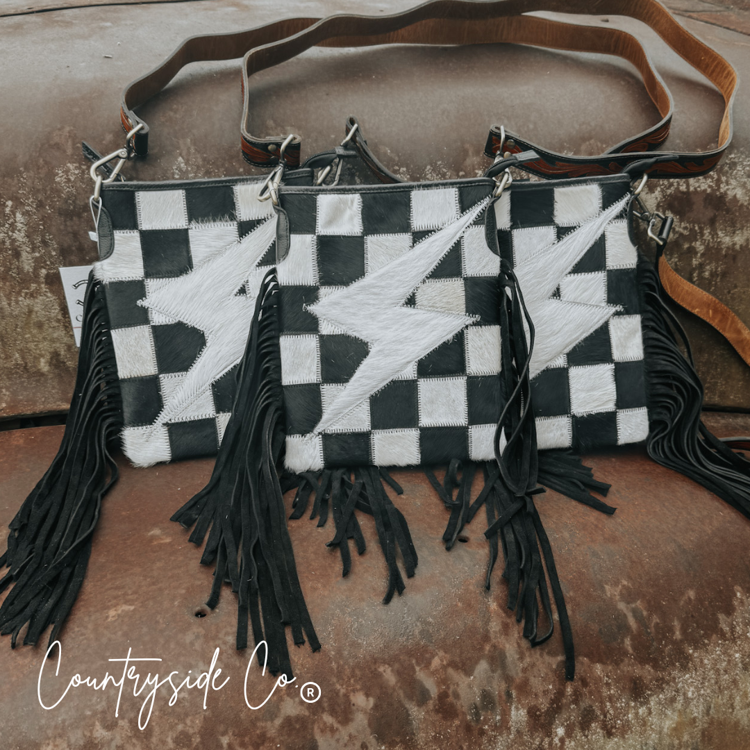 Grit & Glam Stockyards Cowhide Checkered Purse by Countryside Co.