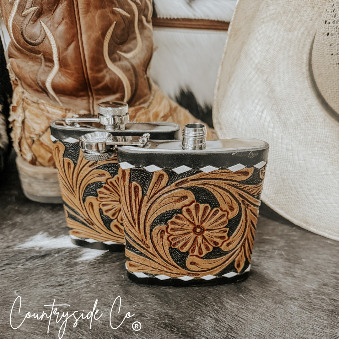 Legend Tooled Leather Flask by Countryside Co.
