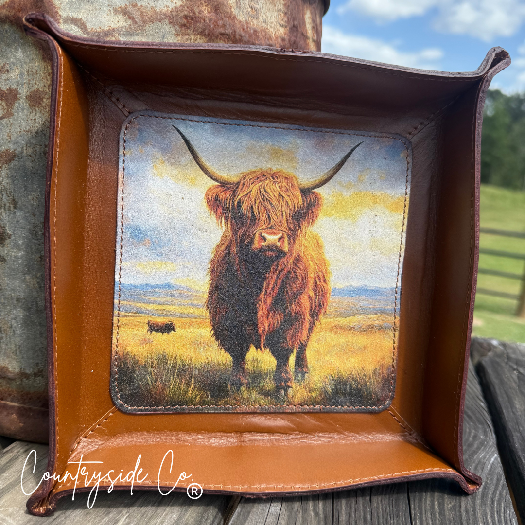 Duke Highland Cow Leather Tray