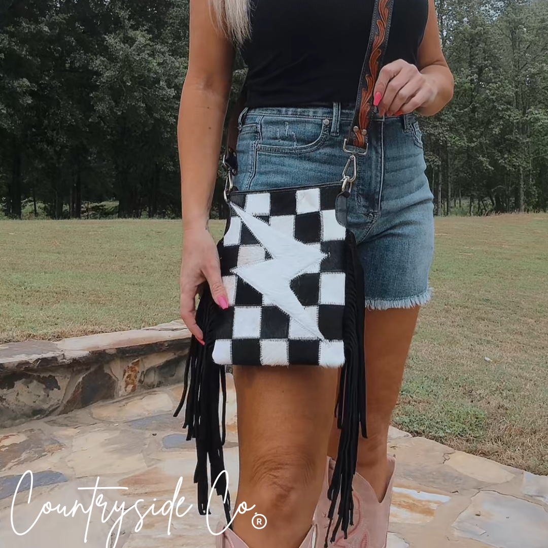 Grit & Glam Stockyards Cowhide Checkered Purse by Countryside Co.