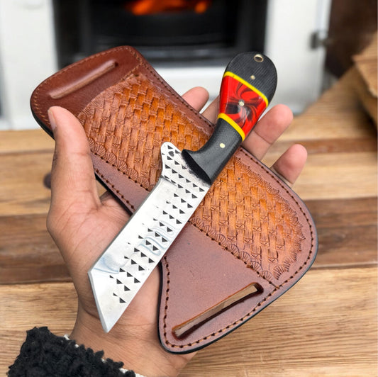 Premium Cowboy Bull Cutter Knife – 8" Rasp Steel Tanto Blade