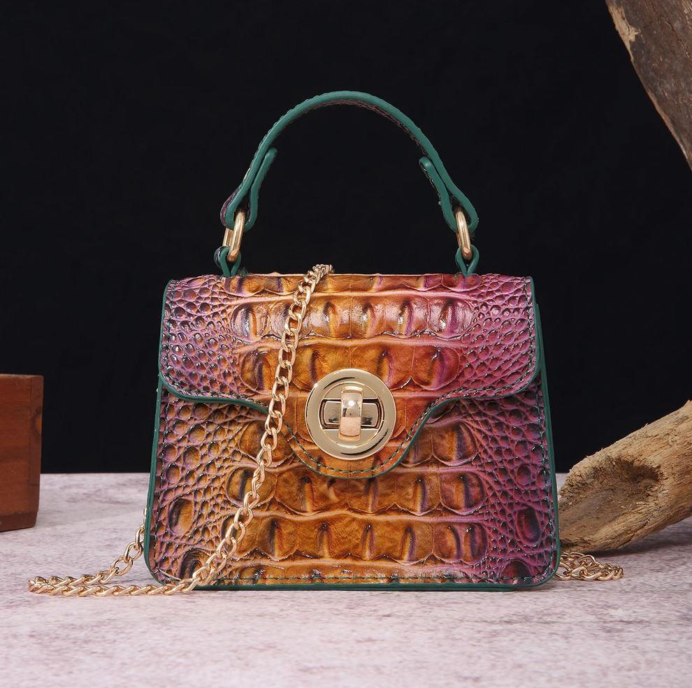 Crocodile Print Leather Handbag | Luxury Handcrafted with Locking Flap