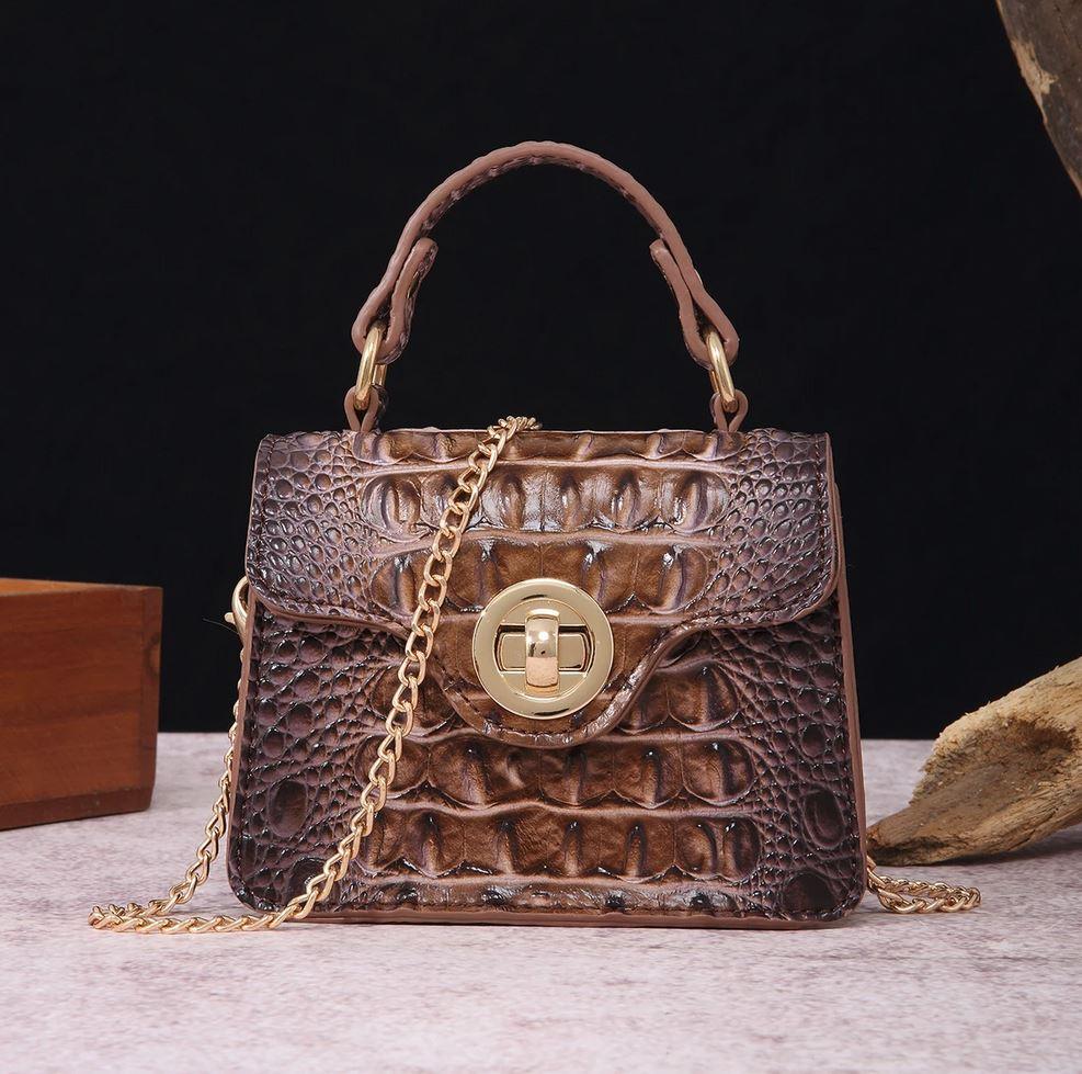 Crocodile Print Leather Handbag | Luxury Handcrafted with Locking Flap