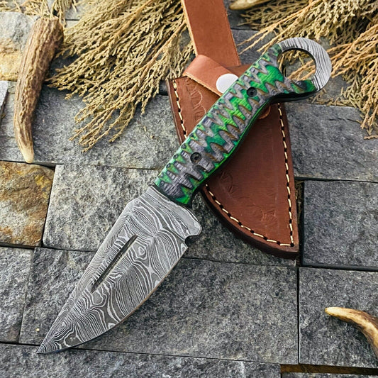 Custom Handmade Small Hunting Knife – Damascus Steel Blade with Pakkawood Handle