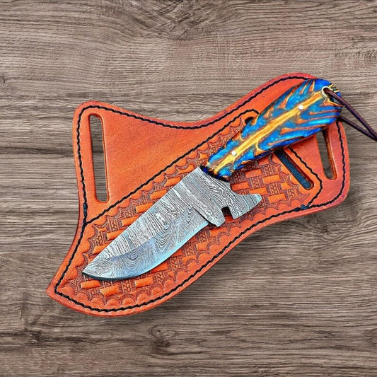 Custom Handmade Working Cowboy Knife – Damascus Steel Pine Cone Handle with Leather Sheath