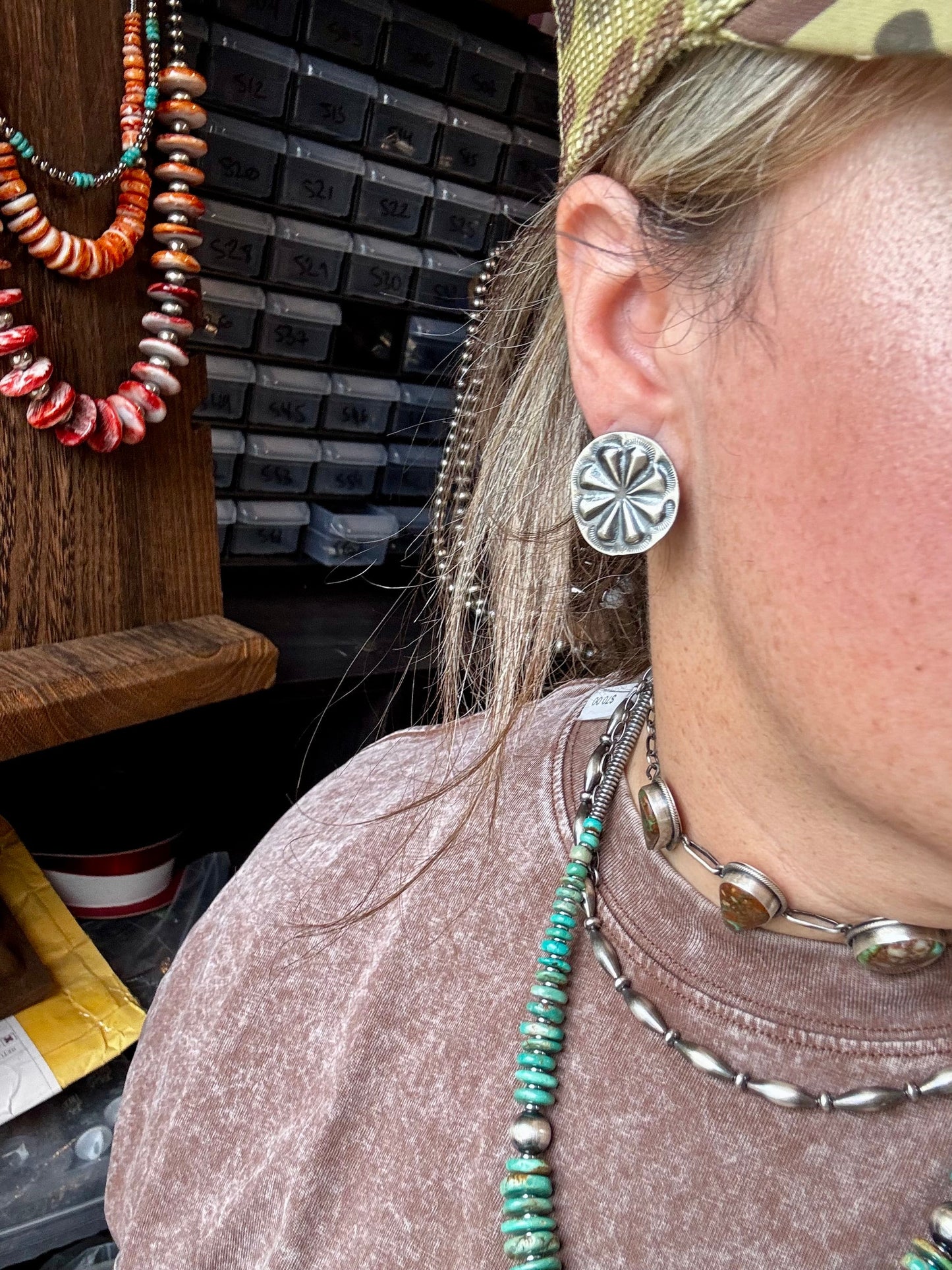 Concho Stud Earrings – Sterling Silver