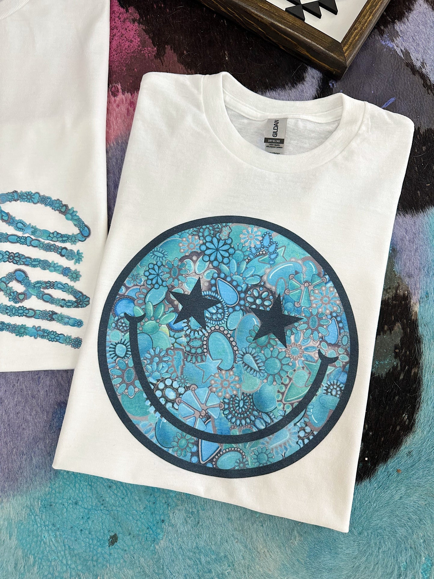 Turquoise Smiley TEE or CREWNECK