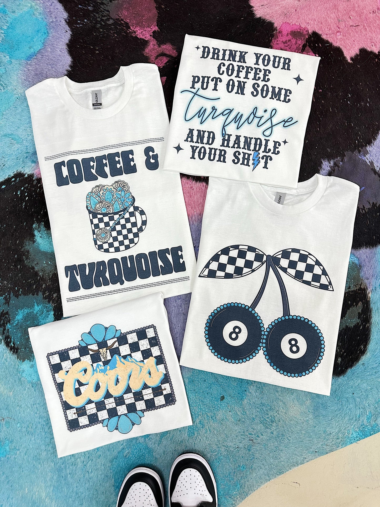 Coffee & Turquoise TEE or CREWNECK