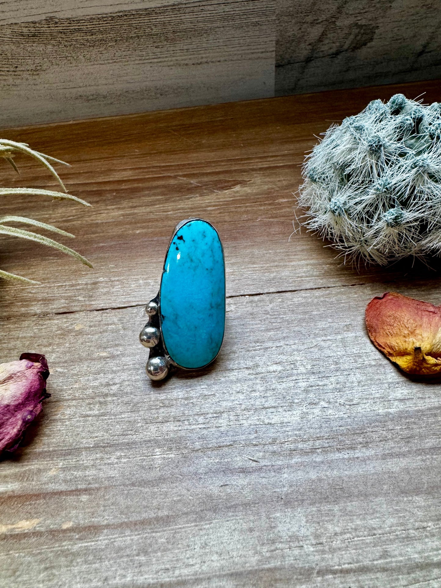 MJ collection - long turquoise stone ring - Size 6 - sterling silver