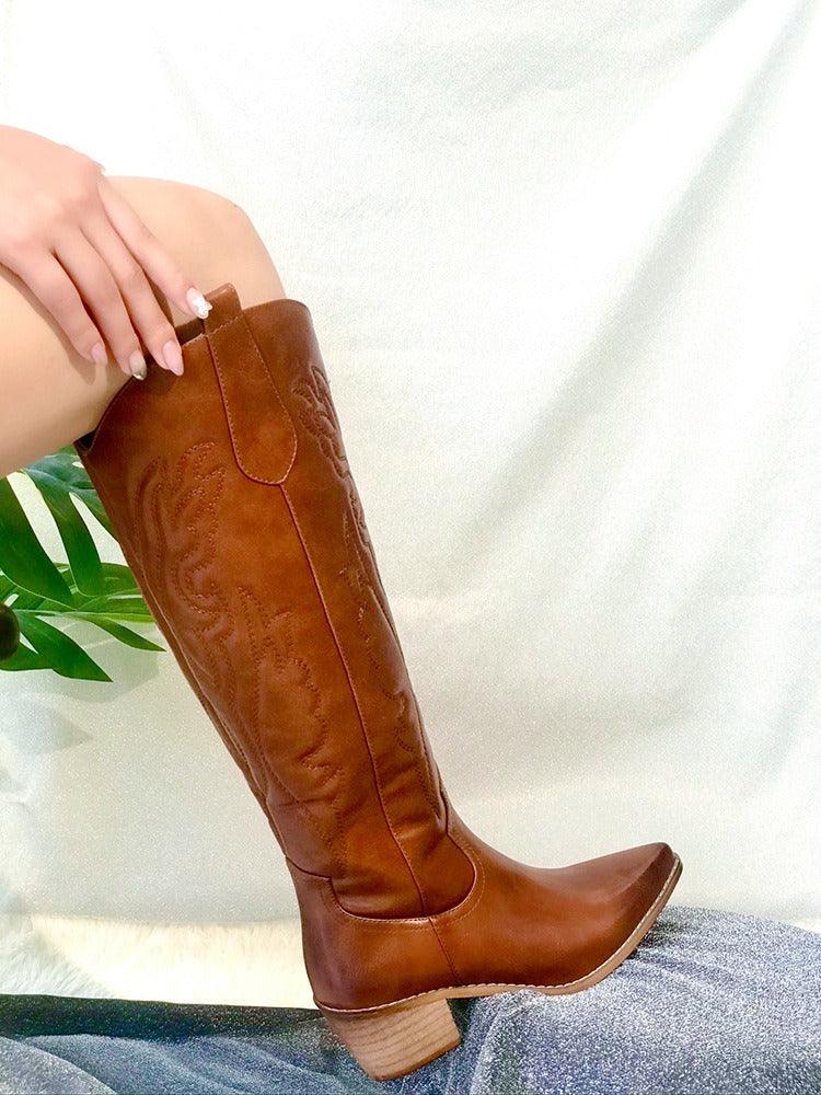 Western Chic Cowboy Boots | Stylish Chunky Heel Knee High Boots for Cowgirls