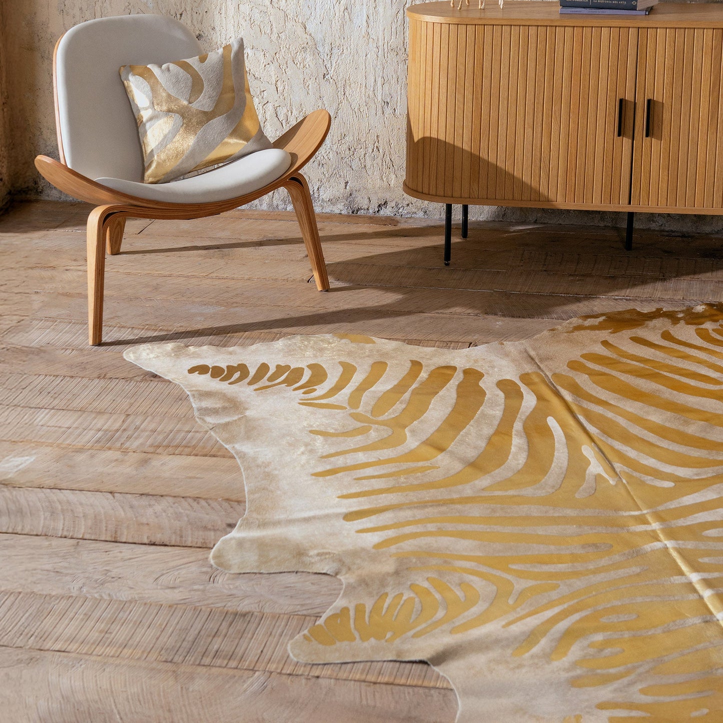 Zebra Gold Metallic Cowhide Rug