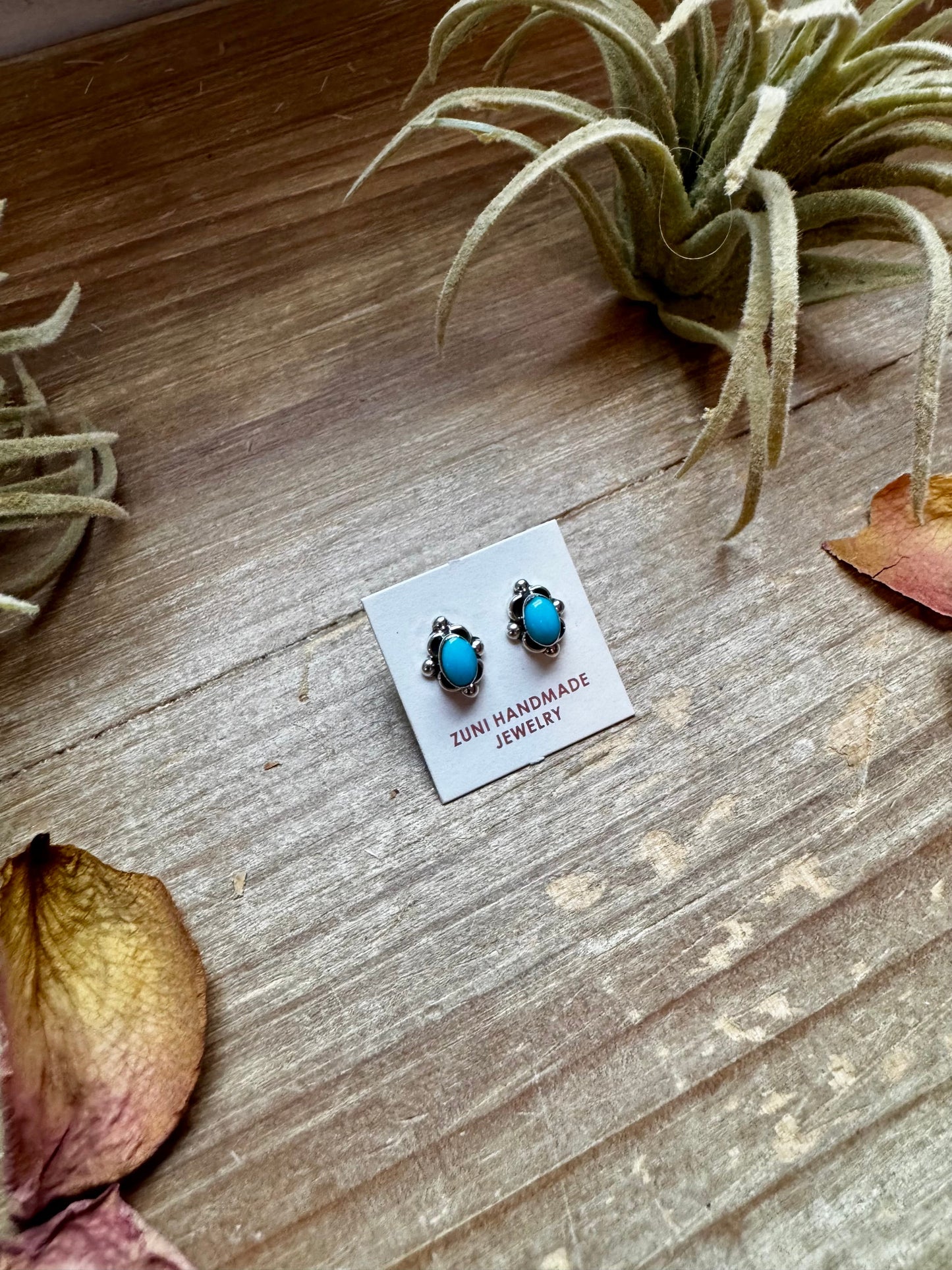 Zuni Mini Stud Earrings – Kingman Turquoise & Sterling Silver