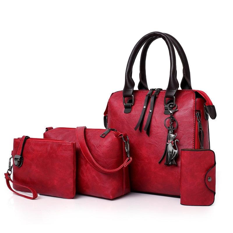 Vintage Leather 4-Piece Messenger Bag Set | Luxury Leather Tote, Clutch & Wallet Set