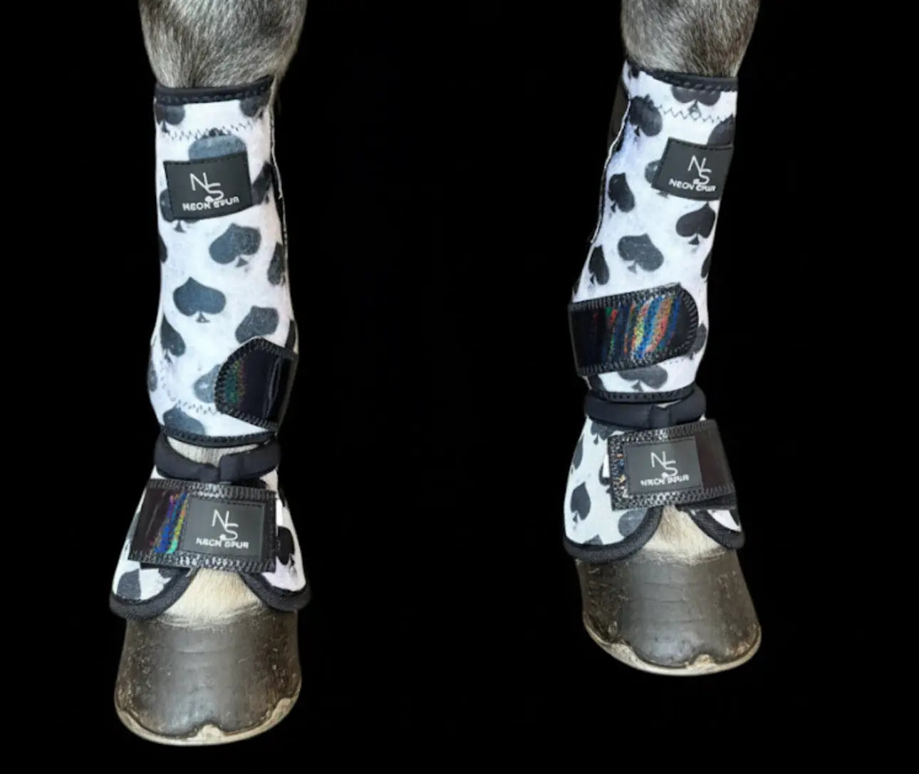 Smokin Spades Premium Protection No-Turn Bell Boots w/ Black Holographic Straps – 2 Pack