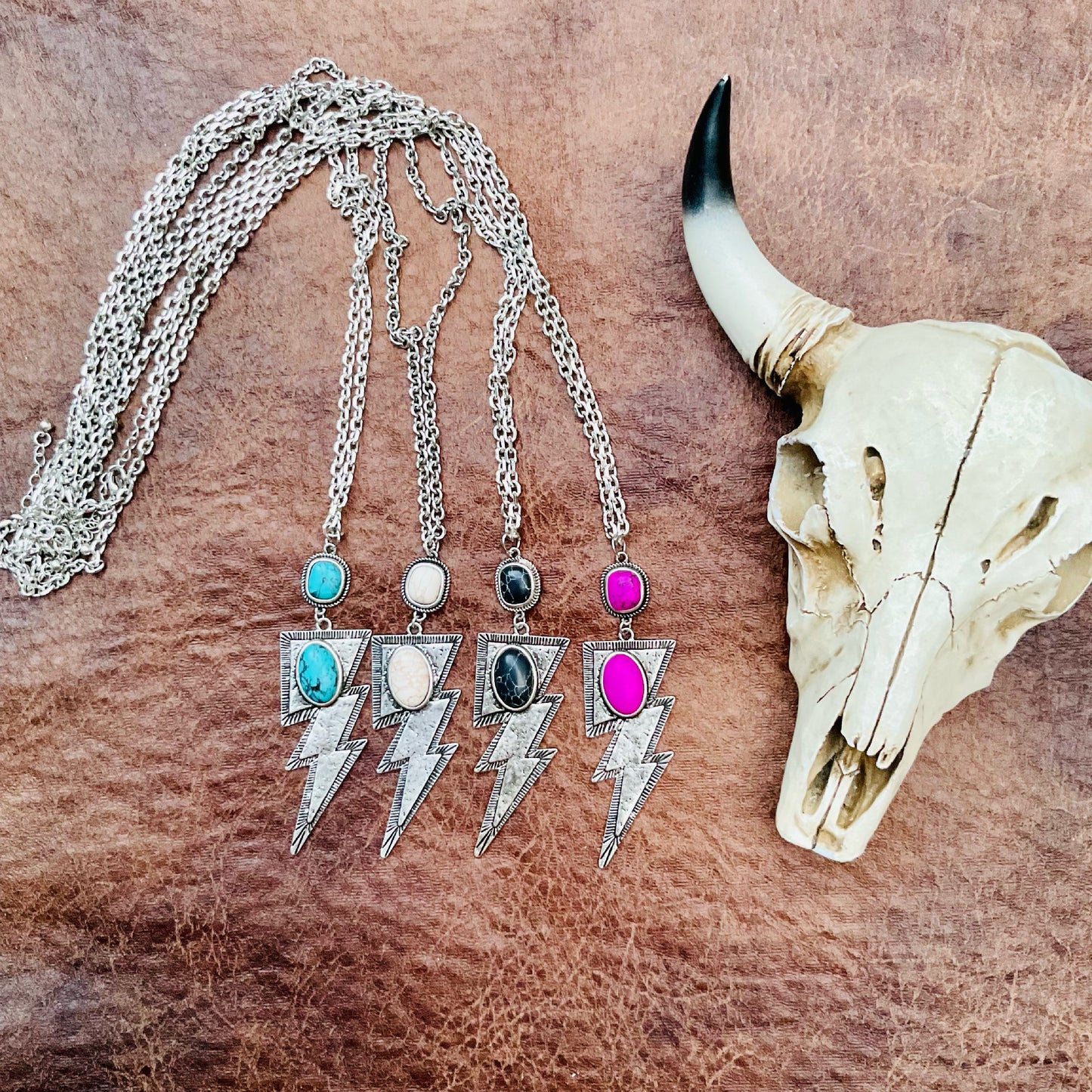Black Lightning Pendant Long Necklace