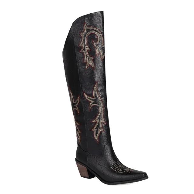 Western Allure High Heel Over the Knee Boots - Embellished Cowboy Style