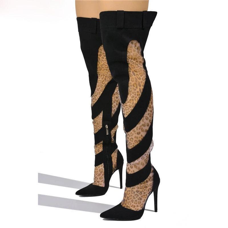 Patchwork Thigh High Knee Boots - Brazen Blue & Jet Black | Ultra High Heels