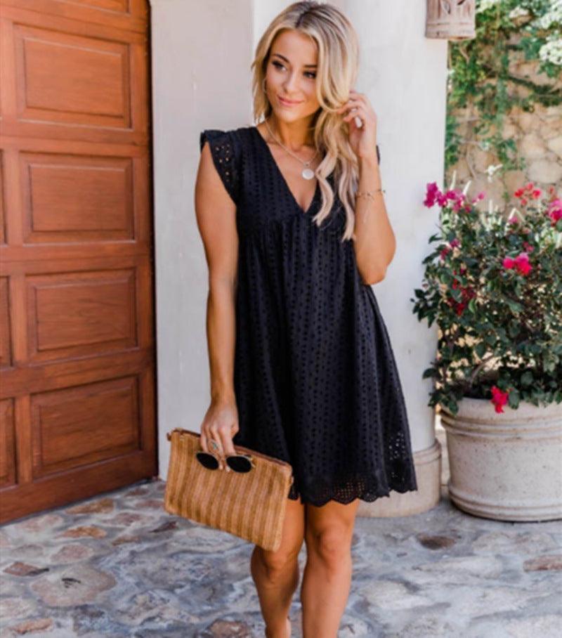Women's Country Lace Jacquard Hollow V-Neck Dress