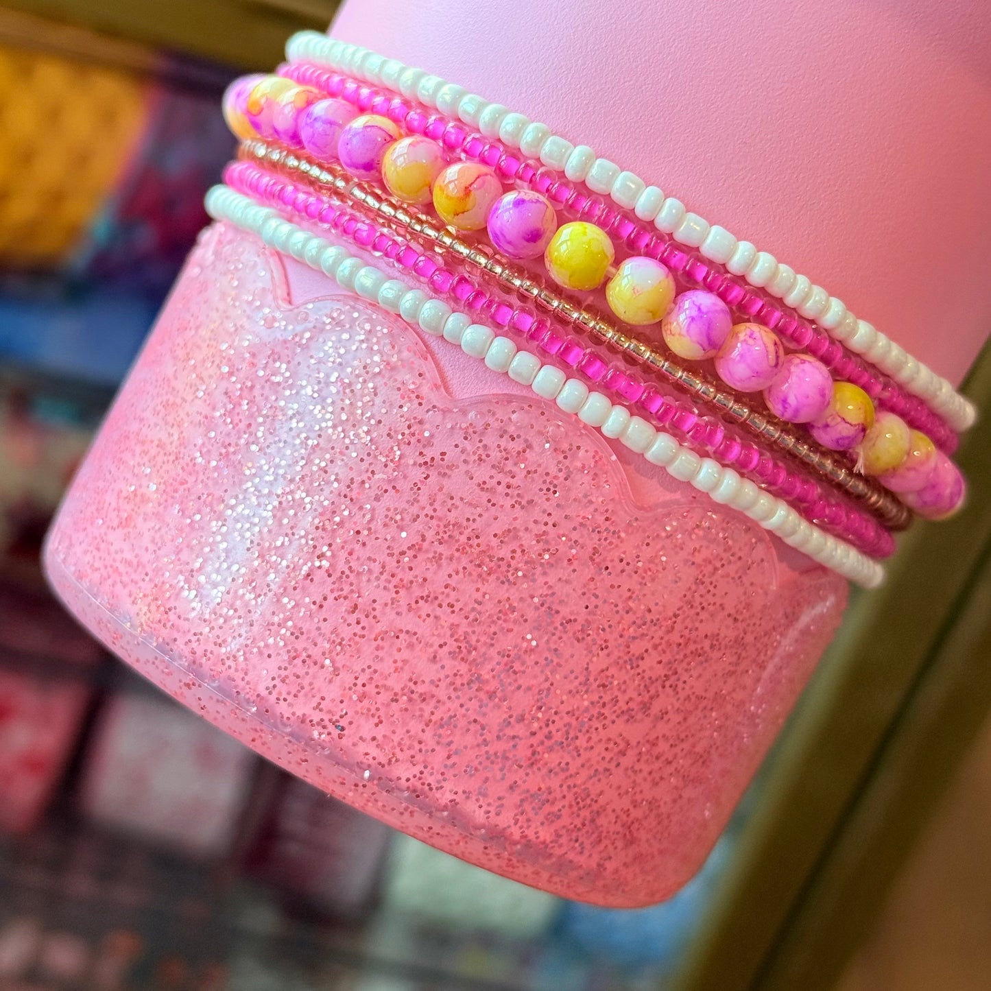 Pink Glitter Scalloped Tumbler Boot -fits 20-40oz