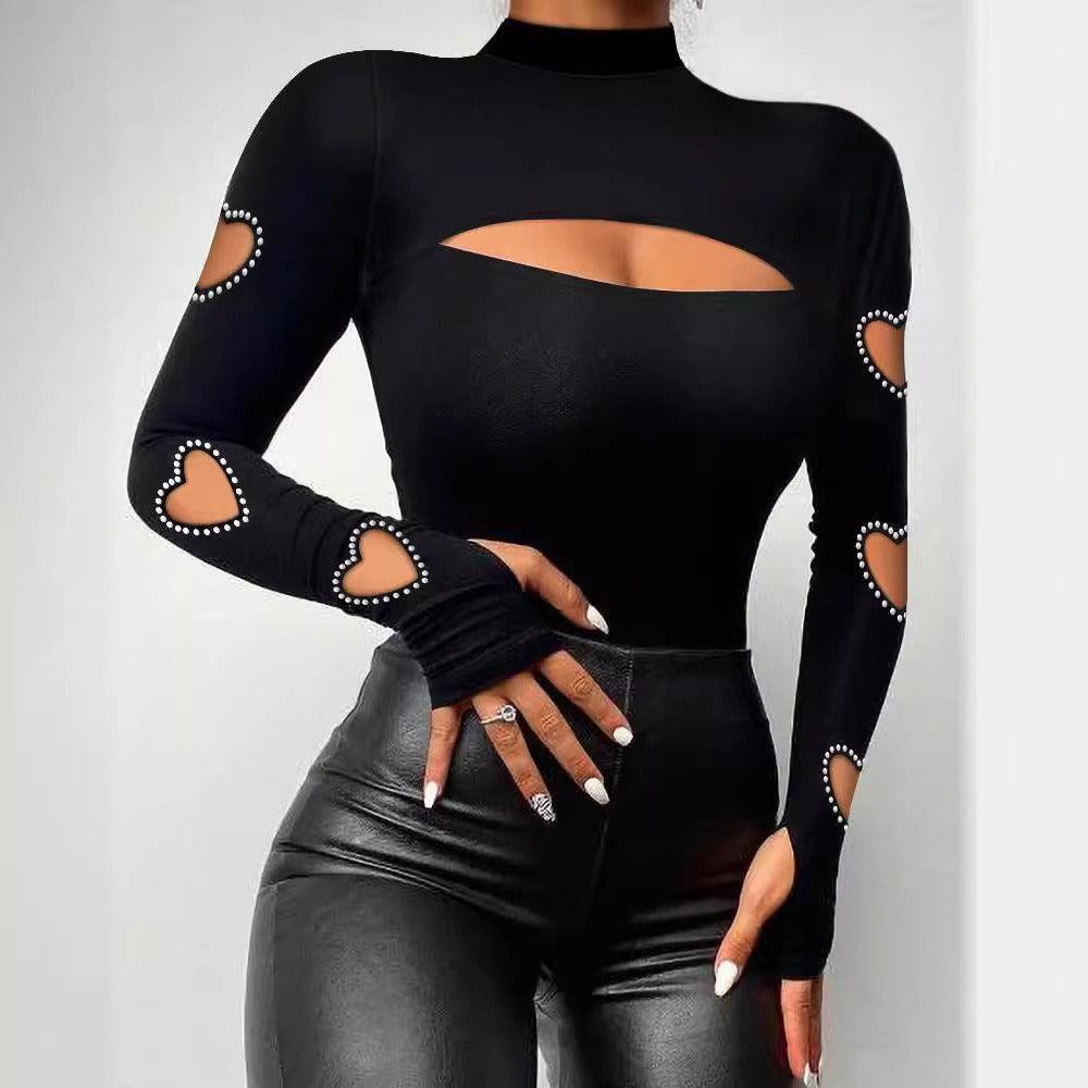 Heart Cutout Beaded Long-Sleeve Top | Sexy Country Chic Fashion for Women