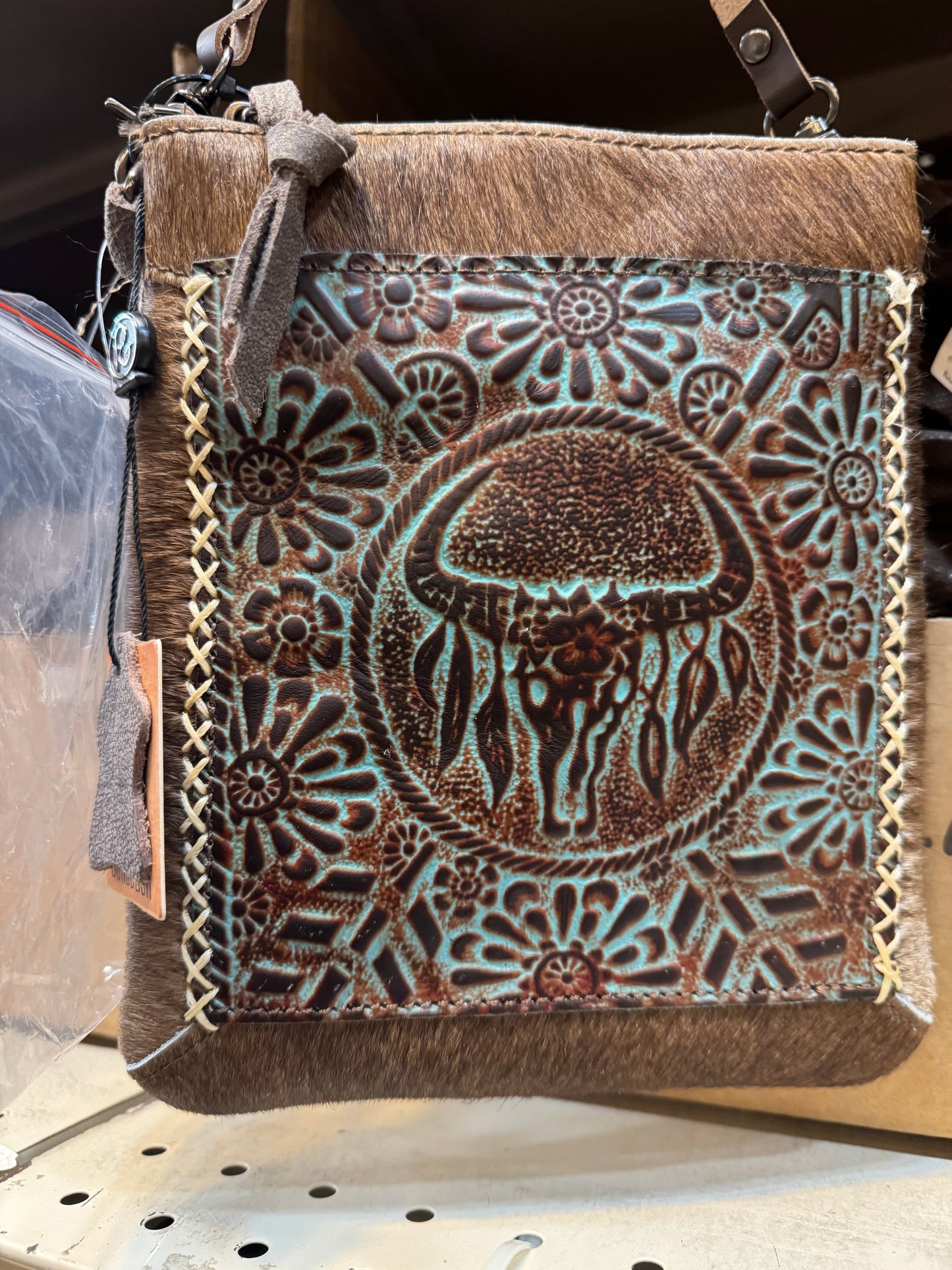 Cowskull Tooled Leather Crossbody Purse