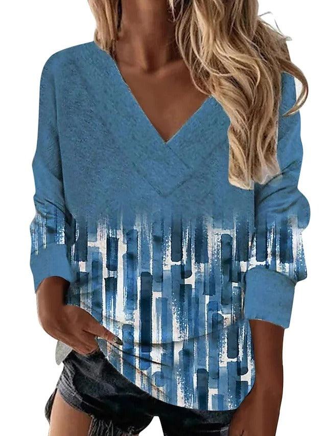 Boho Western V-Neck Long Sleeved Top – Stylish Cowgirl Fashion with Geometric Patterns
