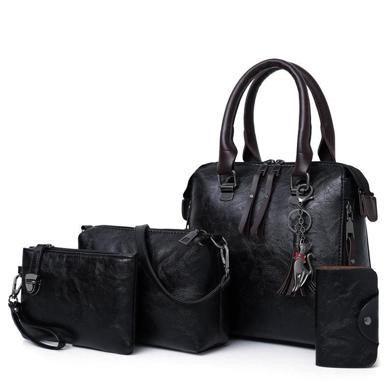 Vintage Leather 4-Piece Messenger Bag Set | Luxury Leather Tote, Clutch & Wallet Set