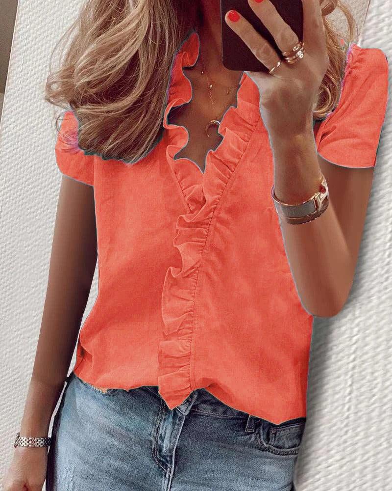 Cowgirl Chic Ruffle Top – Stylish Short Sleeved Shirt for Casual Cowgirl Style