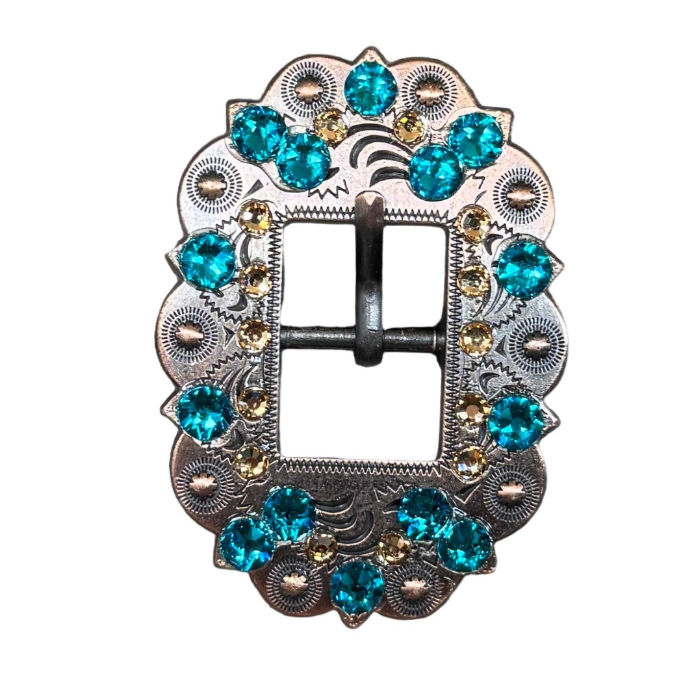 Teal & Champagne Copper European Crystal Cart Buckle