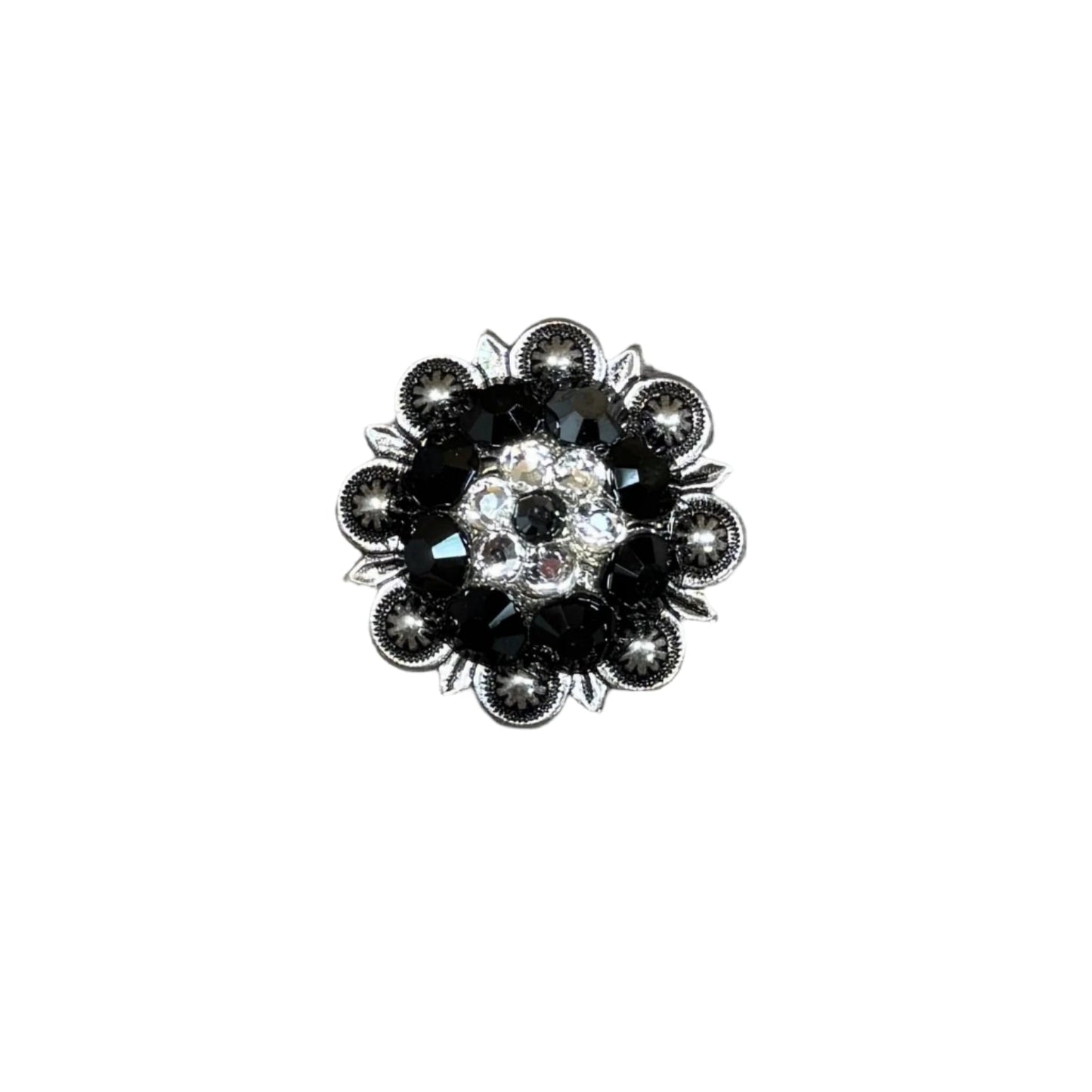 Jet & Clear Antique Silver 1.25" European Crystal Concho