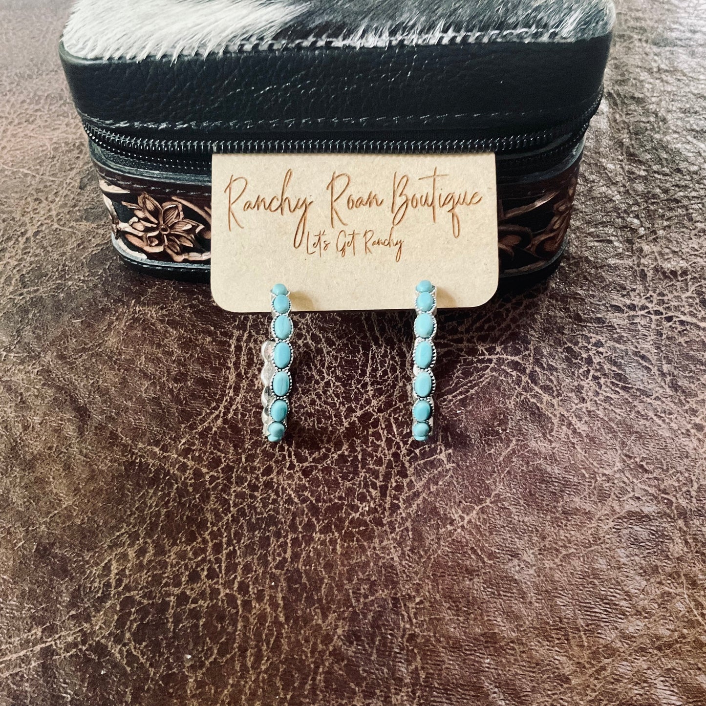 Western Semi Stone Turquoise Hoop