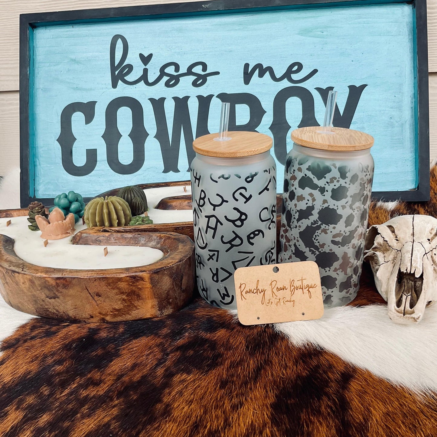 Cattle Brand Frosted Glass Western 16 oz Tumbler