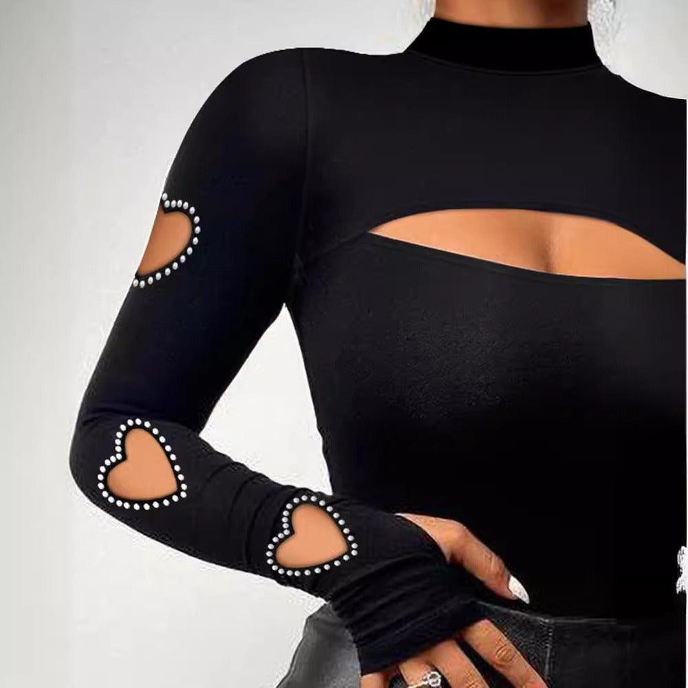 Heart Cutout Beaded Long-Sleeve Top | Sexy Country Chic Fashion for Women