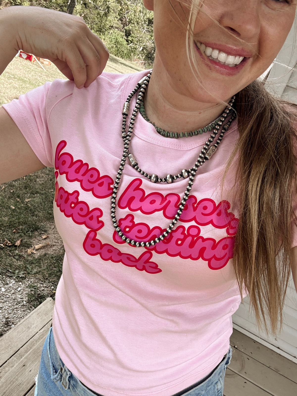 Hates Texting Back Baby Tee (Pink)