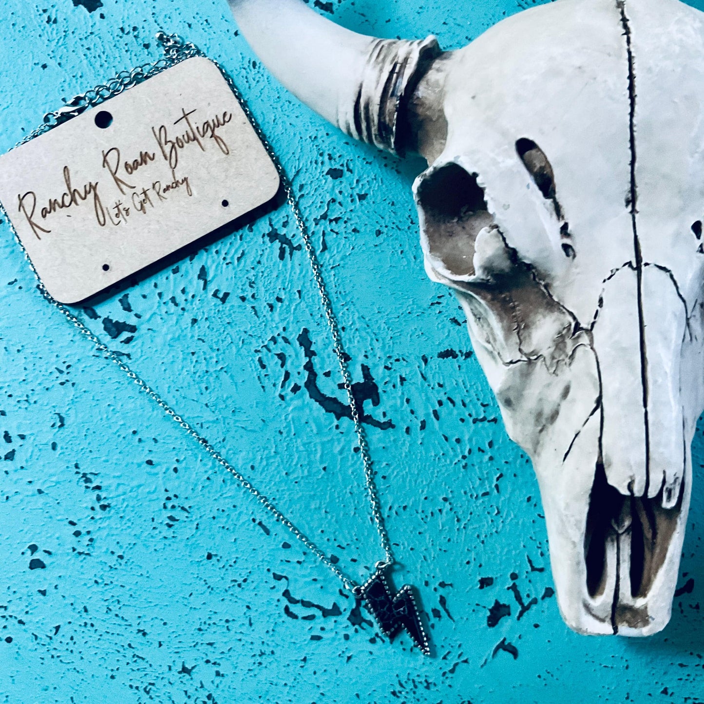 Thunder Bolt Pendant Black Turquoise Necklace
